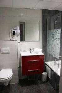 ポントルソンにあるHôtel - Restaurant Eugenieのバスルーム(洗面台、トイレ、シャワー付)