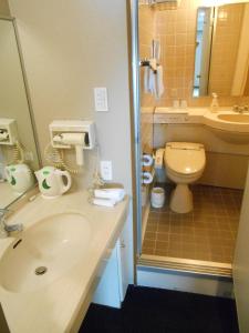 a bathroom with a sink and a toilet at Hotel Crown Hills Sendai Aobadori in Sendai