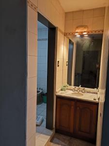 a bathroom with a sink and a mirror at las palmeras departamento planta alta Catamarca in San Isidro