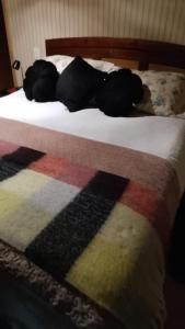a close up of a bed with a blanket on it at Cabañas Alturas Chillan Benjamin in Recinto
