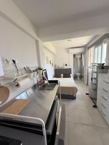 a large room with a bed and a sink in it at Studio Bire in Lumbarda
