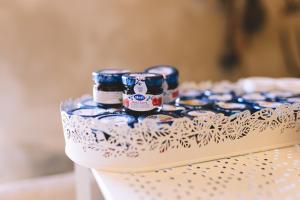 a group of blue jars sitting on a table at Tenuta di Vico Moricino in Anagni +93 photos