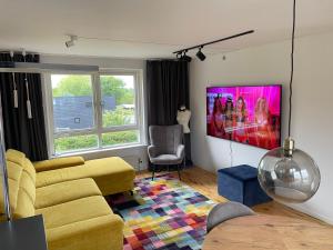 TV a/nebo společenská místnost v ubytování Hygge apartament