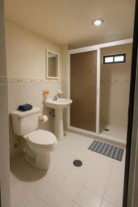 a bathroom with a toilet and a sink and a shower at Suite#12 Cerca de Auto. Mex-Qro. in Cuautitlán Izcalli