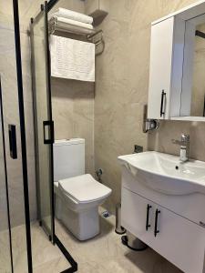 a bathroom with a toilet and a sink at The Yücedağ Hotel in Arapkir +26 photos