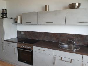Η κουζίνα ή μικρή κουζίνα στο Ferienwohnung Panorama-Seetraum