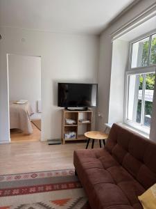 パルヌにあるVahe apartment, Pärnuのソファと薄型テレビのあるリビングルーム