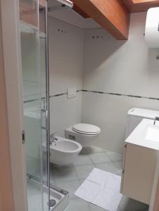 a bathroom with a toilet and a glass shower at aMare27 in Citta' Sant'Angelo