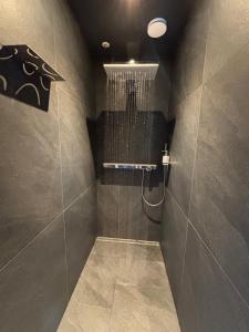 a bathroom with a shower with a shower head at Chez Eugénie et Alphonse in Niedermorschwihr +25 photos