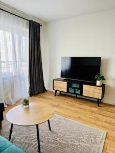 Телевизор и/или развлекательный центр в Daugava apartment