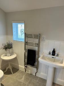 a bathroom with a sink and a toilet at Historic Retreat Near To Mersea Island in Peldon