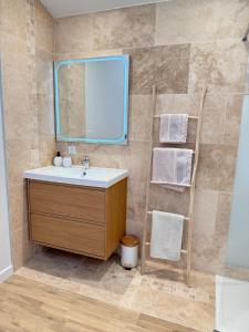 a bathroom with a sink and a mirror at Charmants duplex , Clim et Piscine in Aix-en-Provence