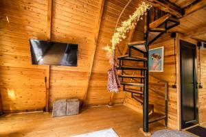 a room with a tv and a ladder in a cabin at La'Familia in Batumi