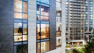 a rendering of a tall building with many windows at PREMIUM apartments ЖК Автограф, Институт сердца, МВЦ, Центр серця, Братиславская, Юность, Черниговская, Левобережная, Дарница in Kyiv