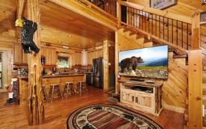 TV a/nebo společenská místnost v ubytování A Cloud 9 - Gorgeous Mountain Views, Outdoor Hot Tub + Game Room with Pool Table & More!