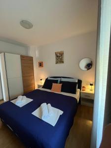 グラダツにあるApartments with parking space Gradac, Makarska - 13196のベッドルーム1室(青いシーツが備わるベッド2台付)