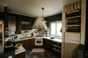 a kitchen with green walls and white appliances and a window at Apartments with parking space Krasica, Rijeka - 23488 in Krasica +3 photos