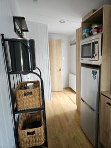 Jurassic Bliss - stylish static caravan with partial sea view at Durdle Door的厨房或小厨房