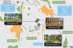 a map of the improvements to the nieves park at Experience Myers Park in Style in Charlotte