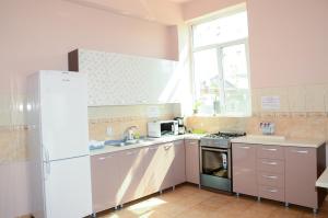 eine Küche mit einem weißen Kühlschrank und einer Spüle in der Unterkunft Pensiunea Anca in Baile Felix