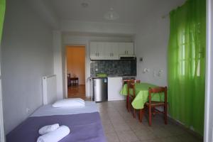 mały pokój z łóżkiem i kuchnią w obiekcie Belvedere Paleo w mieście Paleokastritsa