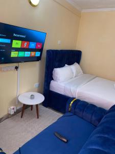 Habitación con sofá y TV de pantalla plana. en Haven studios Naivasha, en Naivasha 8 fotos más
