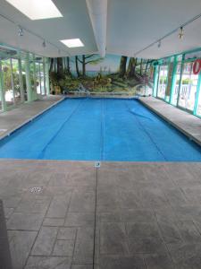 a large swimming pool with blue water in a building at Slumber Lodge in Hope