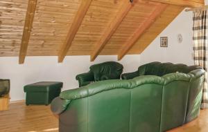 a living room with a green couch and two chairs at Stunning Home In Bayerisch Eisenstein in Bayerisch Eisenstein