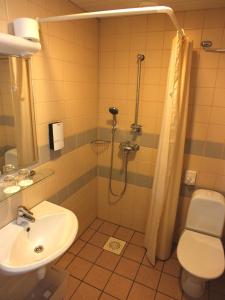 bagno con doccia, lavandino e servizi igienici di Loona Manor Guesthouse a Kihelkonna
