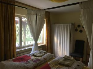 a bedroom with two beds and a window at Large Wuerzburg Apartment in Würzburg