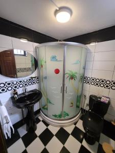 a bathroom with a shower and a sink at Villa La Pointe Penisula in Port Louis