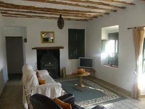 sala de estar con sofá y chimenea en Cortijo Romero, en Venta de Micena