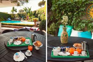 two pictures of a table with a tray of food at Villa Cannizzaro in Catania