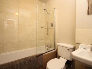 a bathroom with a toilet and a shower and a sink at The Coach House - Uk38000 in Kirkcowan