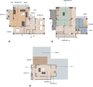 una pianta del pavimento e l’elevazione di una casa di Suite Villa Atami Resort a Taga