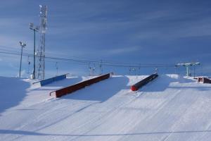 a skateboard ramp in the snow on a ski slope at Serena Villas in Espoo