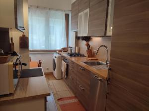 eine Küche mit Spüle und Waschmaschine in der Unterkunft Tanner's Apartment - Piramide in Rom