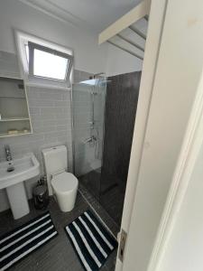 a bathroom with a shower and a toilet and a sink at 4 bed room Villa Alsancak Girne in Lageia