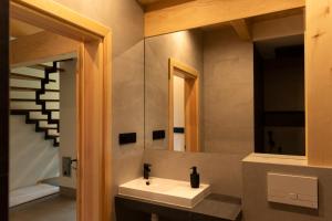 a bathroom with a sink and a mirror at Chata u Przewodnika in Ostrowsko