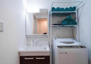 Un pequeño baño con lavabo y lavadora. en Kasai Light Luxury Hotel 201, en Tokio