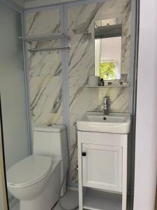 a bathroom with a toilet and a sink at Desaland Tunas Hijau in Labuan +59 photos