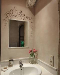 un baño con lavabo y espejo en Restored 18Th Century Farmhouse Near Albi, en Rouffiac