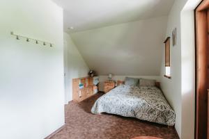 a bedroom with a bed in a white room at Lejasbisenieki in Turaida