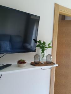 a flat screen tv sitting on top of a counter at Apartamento Pelícanos in Fisterra