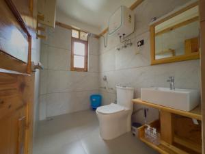 un baño con inodoro y lavabo en Bens Villa, en Haripūr 54 fotos más
