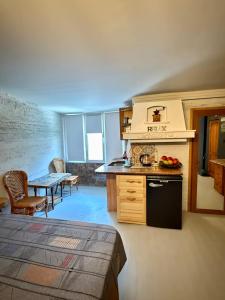 a kitchen with a stove and a sink in a room at Art Lux Studio 1 in Burgas City