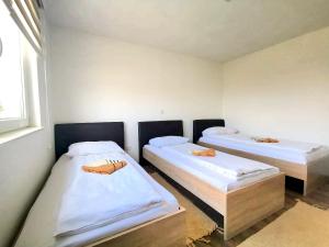 two twin beds in a room with a window at Ilidza Nature Home in Sarajevo