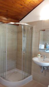 W łazience znajduje się prysznic i umywalka. w obiekcie Villa Osa Modlin Airport w mieście Zakroczym