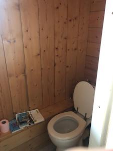 Camera in legno dotata di bagno con servizi igienici. di Le Chalet de PiqueyRote a Hourtin Altre 15 foto
