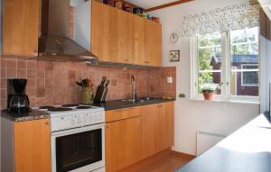 a kitchen with a stove and a sink and a window at Cozy Home In Ålem With Kitchen in Ålem +15 photos